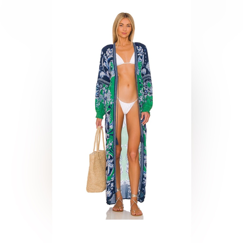 Agua Bendita Navy, Green & White Long Printed Swim Coverup